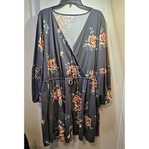 Maurice's Gray Floral Cozy Tiered Mini Dress Women's Size X-Large